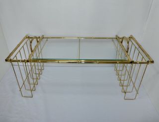 Vintage Hollywood Regency Mid Century Brass Faux Bamboo Glass Bed Breakfast Tray