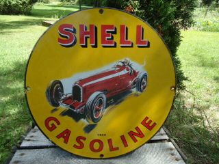Old Vintage 1934 Shell Gasoline Porcelain Enamel Gas Station Fuel Pump Sign