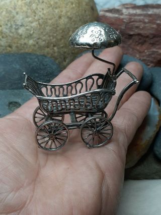 Huge 34g Baby Stroller Pram Cradle Bed Miniature Italy 800 Sterling Silver Gift