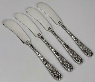 Set 4 Stieff Sterling Silver 925 Repose Relief Flat Handle Butter Spreader Knife