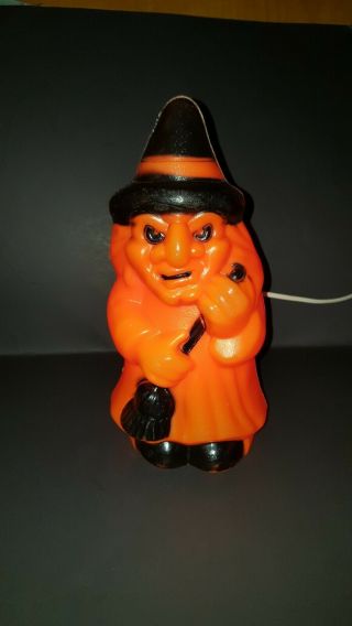 1981 Vintage Halloween Orange & Black Witch Blow Mold Carolina Enterprises