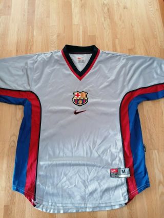 Barcelona Away Shirt Grey 1999 - 2000 Nike Size Medium Retro Vintage Rare