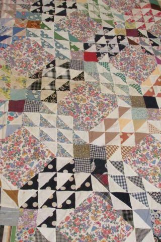 Vintage Hand Stitched Quilt Top - Feed Sack Material - Birds In Air - Triangles/ Bias