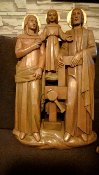 Vintage Church Hand Carved Wood Holy Family Wall Hanging 20 " Heavy.