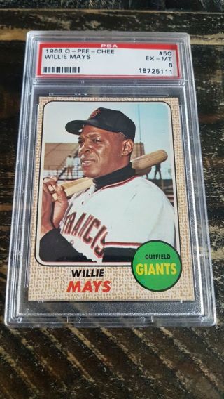 1968 O - Pee - Chee Willie Mays 50 Psa 6 Ex - Mt Vintage Baseball Card