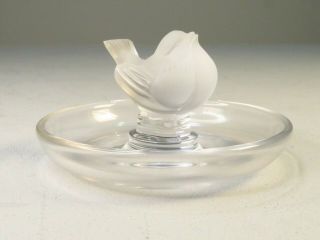Vintage Lalique Winter Robin Pin Ring Dish In Frosted Glass Crystal - Signed