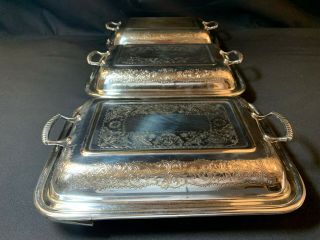 An Attractive Set of Three Antique Silver Plated Serving Dishes by Cavalier 2