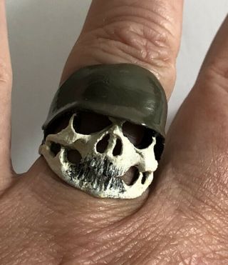 Vintage Sterling Silver Hand Enamelled Skull Ring