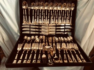 Wm Rogers & Sons Gold Plated Flatware Serving Partial Set 62pc.  (enchanted Rose)