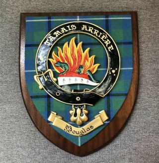 Douglas Vintage Authentic Scottish Crest Wooden Wall Plaque Clan Coat Of Arms