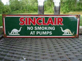 Vintage 1950s Sinclair Dino No Smoking Gasoline Porcelain Gas Pump Fuel Sign