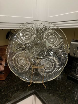 Vintage Le Smith Glass Pinwheel Punch Bowl Underplate 22”