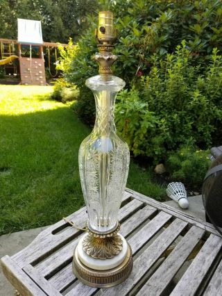 Large Vintage Crystal - Cut Glass Marble Brass/gold Base Table Lamp No Shade
