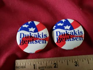 Dukakis Bentsen 2 Vintage Pinback Pins Badge Button 1 3/4 "