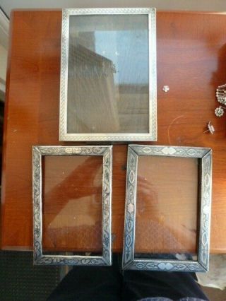 1915 Solid Silver Photo Frame 7 X 4 3/4 Inches Mahogany Back Plus Two Others