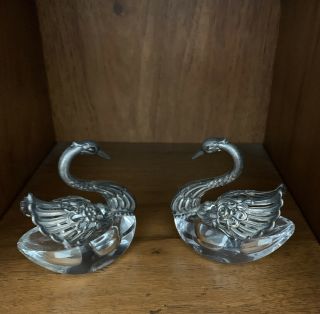 2 Sterling Silver And Crystal Swan Salts