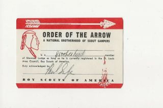 Shawnee Oa Lodge 51 - " Brotherhood Membership Card " - Boy Scout Bsa