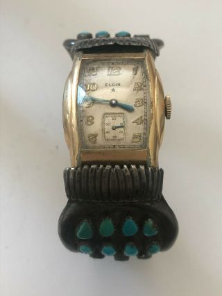 Vintage Native American Sterling Silver Watch Band With Turquoise,  Elgin Watch