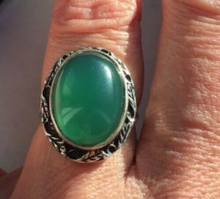Vintage Sterling Silver Bernard Instone Green Agate Arts And Crafts Ring