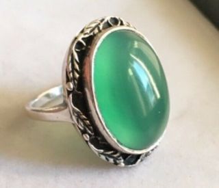 Vintage sterling silver Bernard instone green agate arts and crafts ring 3