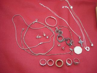 Large Joblot Of Sterling Silver Items,  Mostly Vintage,  Rings,  Chains,  Pendants