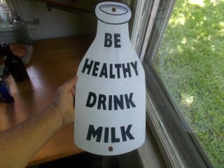 Vintage Huge 19 3/4 " Milk Bottle Shaped Metal Sign " Be Healthy Drink Milk "