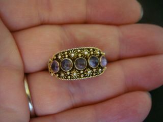 VINTAGE CHINESE SILVER GILT NATURAL CABOCHON AMETHYST RING ADJUSTABLE SIZE 2