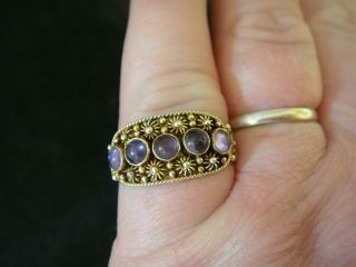 VINTAGE CHINESE SILVER GILT NATURAL CABOCHON AMETHYST RING ADJUSTABLE SIZE 3
