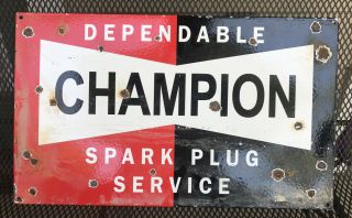 Vintage Champion Spark Plug Service Metal Porcelain Sign 23x13