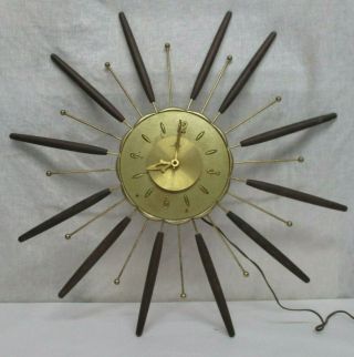 Vintage Mid Century Modern Lux Sunburst Starburst Clock 27 " Electric Not