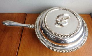Unusual Ep Silver 3 Part Lidded Serving Dish With Handle Uk 1800s