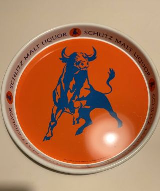 Vintage Schlitz Malt Liquor 12 " Metal Beer Serving Tray Orange Bull
