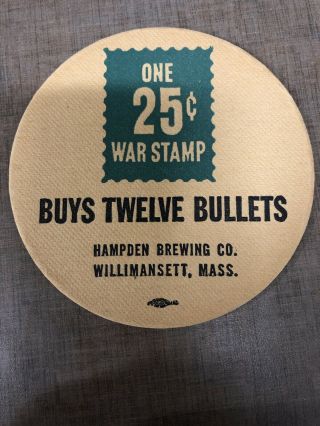 Hampden Ale Beer War Bond Stamp 4 " Vintage Coaster Massachusetts
