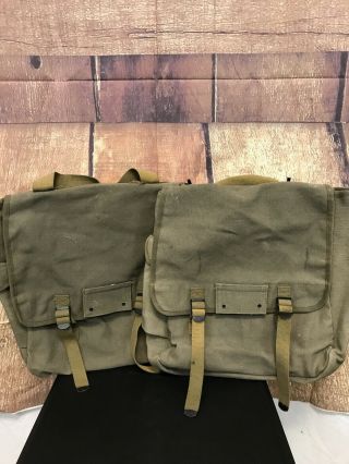 Vtg Military Style Green Canvas Bicycle Bags (2)