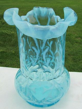 Vintage Northwood Blue Opalescent Spanish Lace Ruffled Vase 6.  25 " H X 4.  5 " W