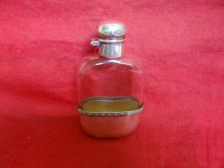 Very Fine Antique Alvin Sterling Silver Clear Glass Hip Flask 3/16 Pint
