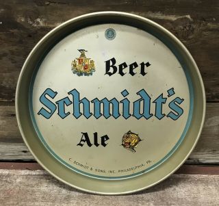 Schmidt’s Of Philadelphia Beer & Ale Vintage Silver Metal 13” Beer Tray