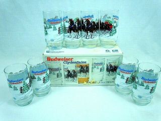 Full Set 8 Vintage 1995 Anheuser Busch Budweiser Clydesdale Glasses Holiday Rare