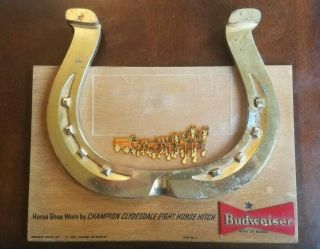 Vintage Budweiser Clydesdale Horse Shoe Wood/plastic Sign W/ Dollar Bill Holder
