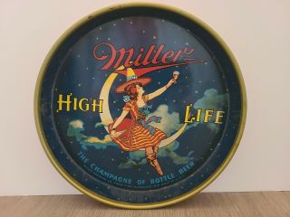 Vintage 12 " Miller High Life Girl On The Moon Metal Beer Tray