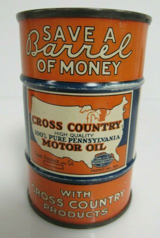 Vintage Cross Country Motor Oil Can Coin Bank Sb061