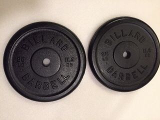 2 Vintage 25 Lb Billard Barbell Weight Plates Standard 1” Hole Dumbbells Pair