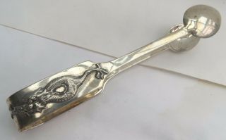Fine Antique Chinese Export Silver Dragon Sugar Tongs