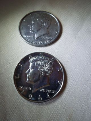Two President John F.  Kennedy Half Dollar Paperweights (1964) - 1776 - 1976 Read
