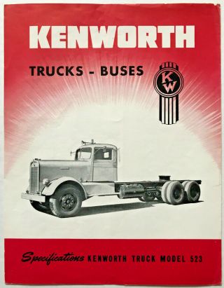Scarce Vintage 1947 Kenworth Semi Trucks & Buses Photo Sales Brochure Model 523