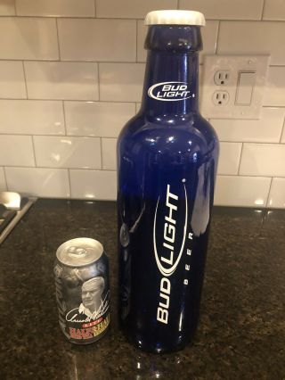Extra Large Bud Light Cobalt Blue Glass Beer Advertising Bottle W/cap 14 1/2 "
