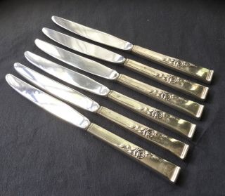 Vintage Set Of 6 Reed & Barton Classic Rose Sterling Silver Handle Dinner Knives