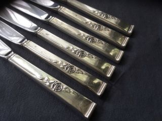 Vintage Set of 6 Reed & Barton CLASSIC ROSE Sterling Silver Handle Dinner Knives 2