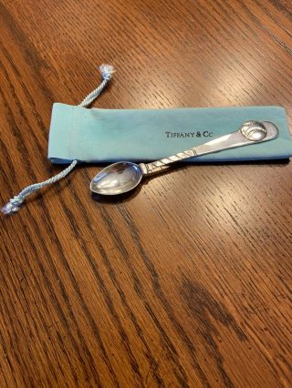 Vintage 1995 Tiffany & Co Sterling Silver 925 Baseball Baby Spoon W/ Pouch