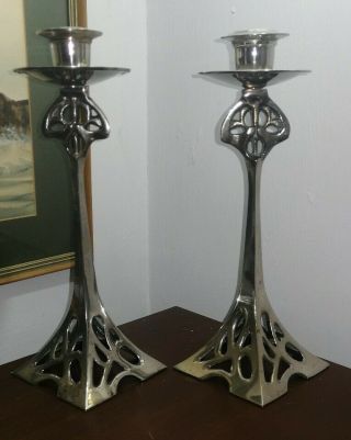 Stunning Pair Art Nouveau Silver Plated Candlesticks